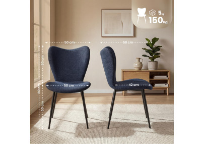 Ensemble de 2 chaises de salle à manger en tissu Maika bleu