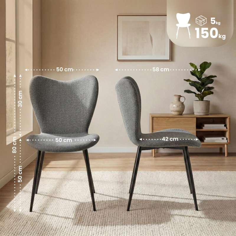 Ensemble de 2 chaises de salle à manger en tissu Maika gris