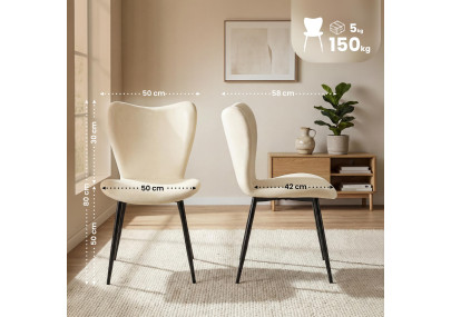 Ensemble de 2 chaises de salle à manger Maika en velours crème