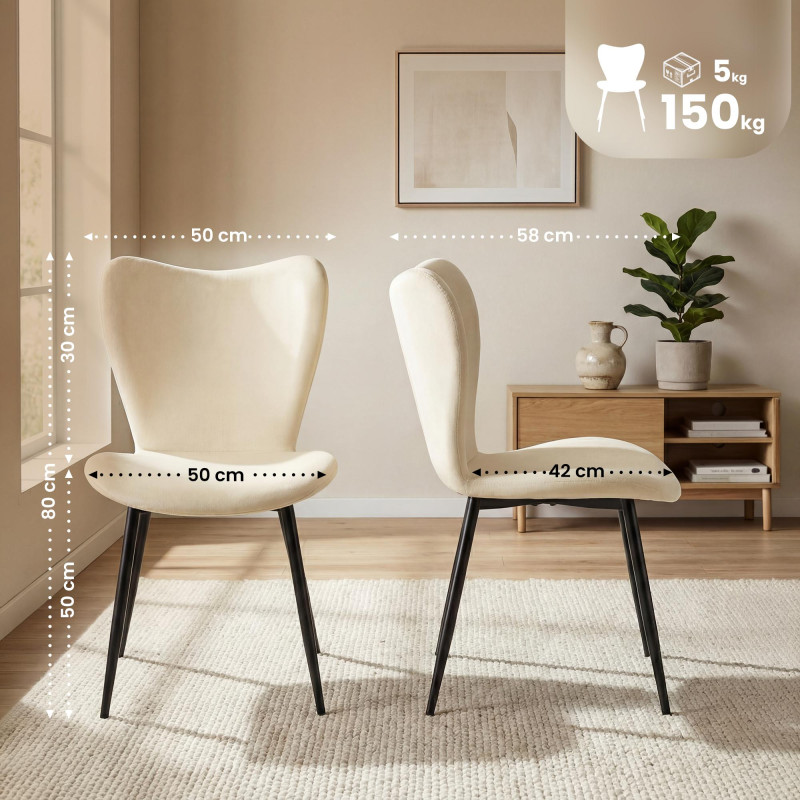 Ensemble de 2 chaises de salle à manger Maika en velours crème