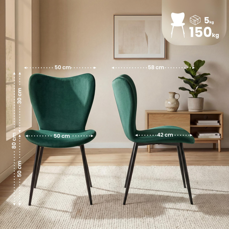 Ensemble de 2 chaises de salle à manger Maika en velours vert