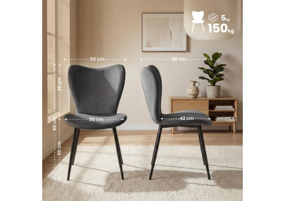 Ensemble de 2 chaises de salle à manger Maika en velours gris foncé