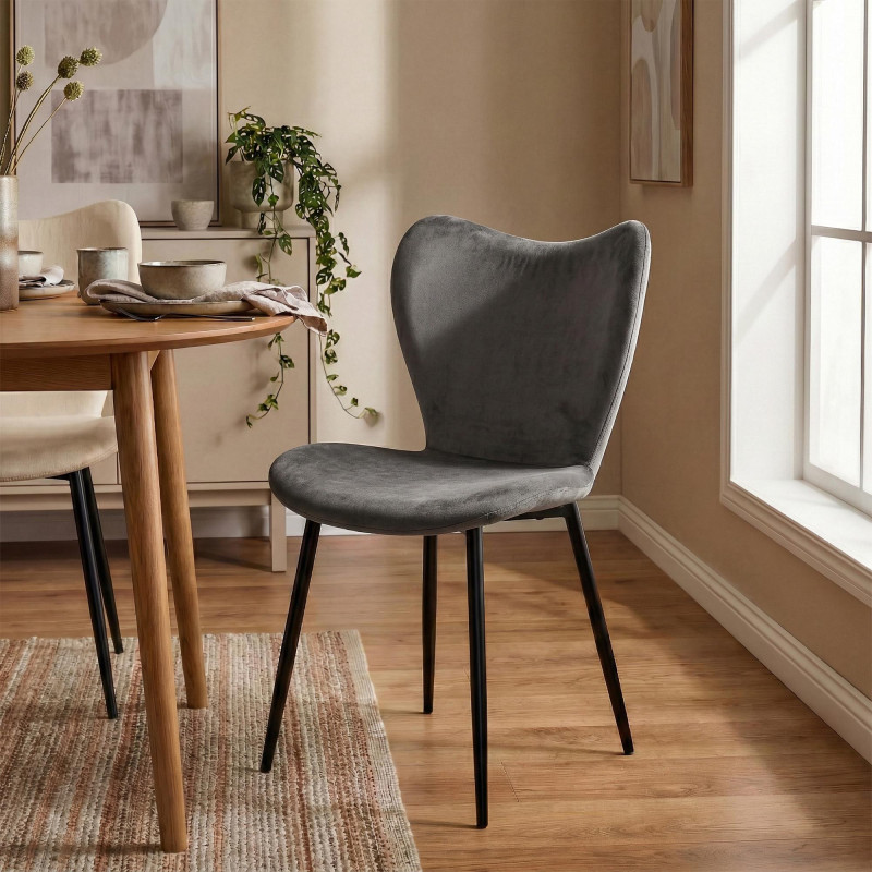 Ensemble de 2 chaises de salle à manger Maika en velours gris foncé