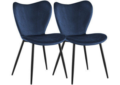 Ensemble de 2 chaises de salle à manger Maika en velours bleu foncé