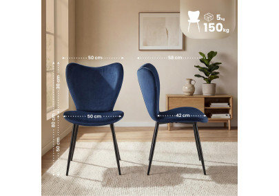 Ensemble de 2 chaises de salle à manger Maika en velours bleu foncé