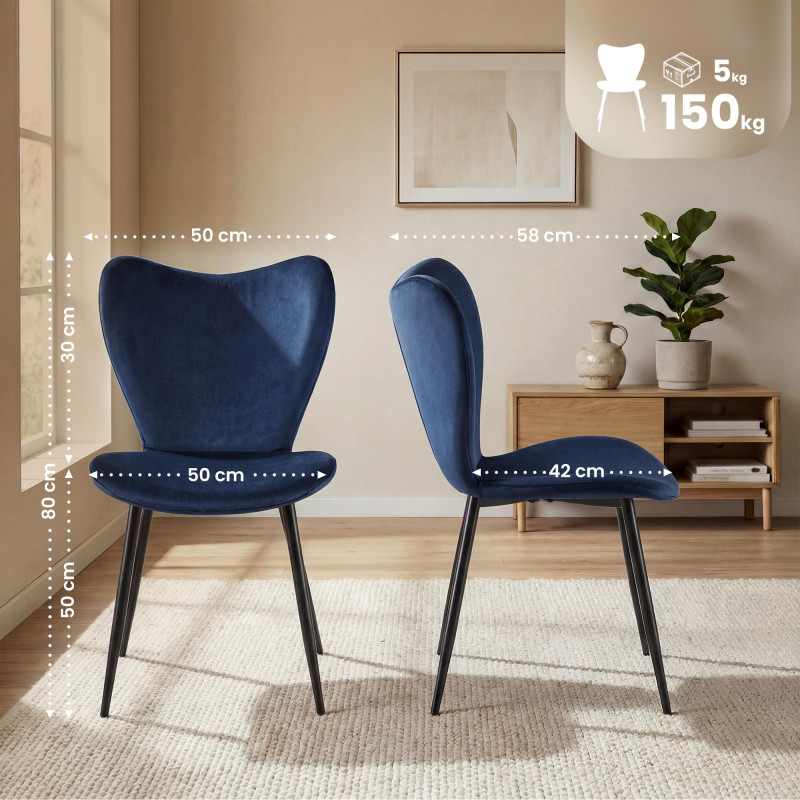 Ensemble de 2 chaises de salle à manger Maika en velours bleu foncé