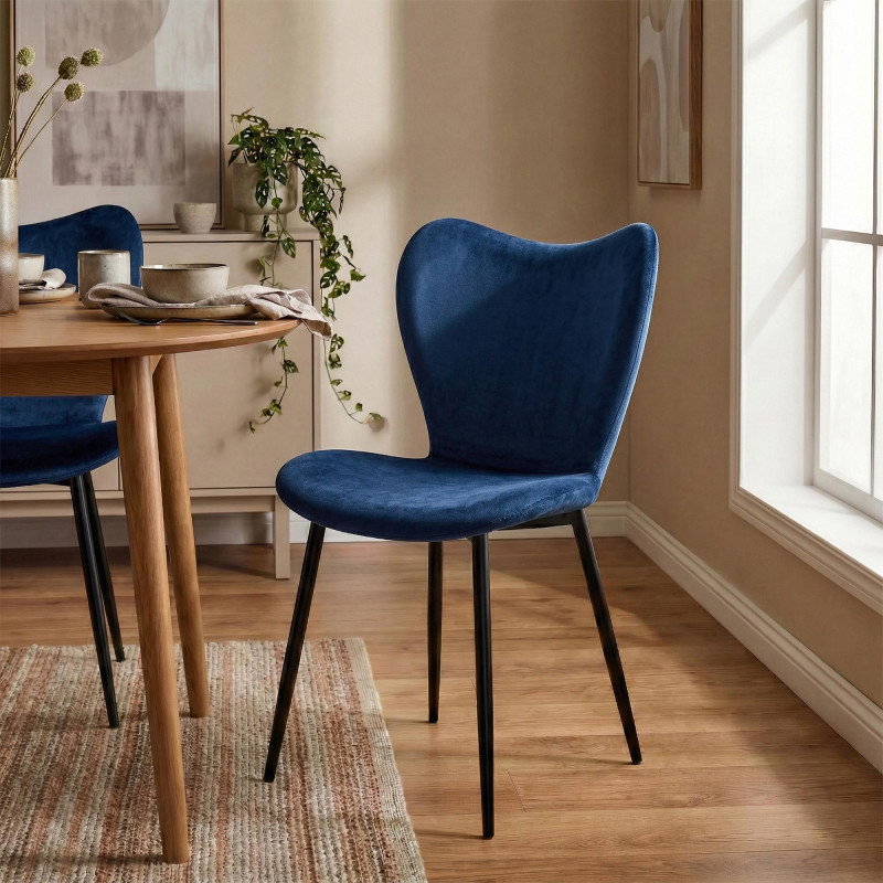 Ensemble de 2 chaises de salle à manger Maika en velours bleu foncé