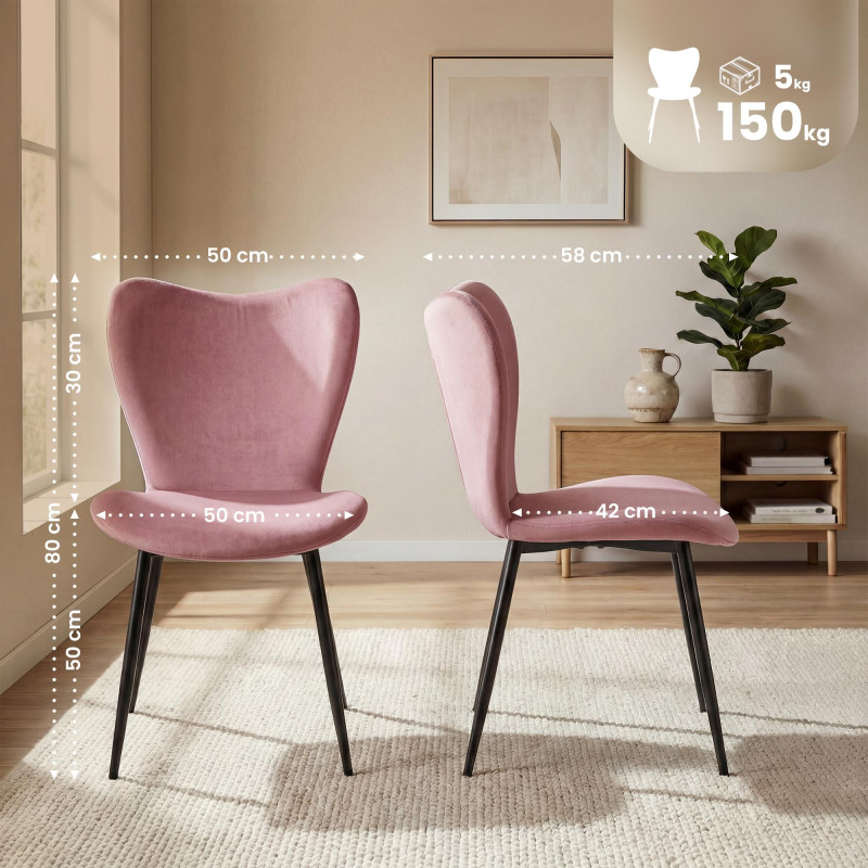 Ensemble de 2 chaises de salle à manger Maika en velours rose