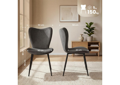 Ensemble de 2 chaises de salle à manger Maika en velours anthracite