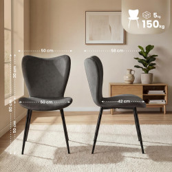 Ensemble de 2 chaises de salle à manger Maika en velours anthracite