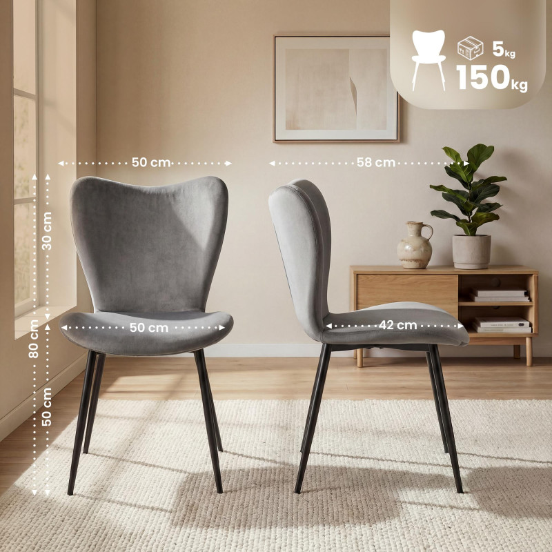 Ensemble de 2 chaises de salle à manger Maika en velours gris