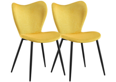 Ensemble de 2 chaises de salle à manger en tissu Maika jaune