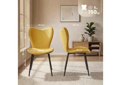 Ensemble de 2 chaises de salle à manger en tissu Maika jaune