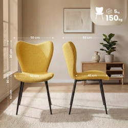 Ensemble de 2 chaises de salle à manger en tissu Maika jaune