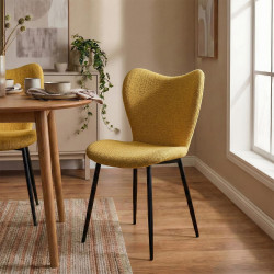 Ensemble de 2 chaises de salle à manger en tissu Maika jaune