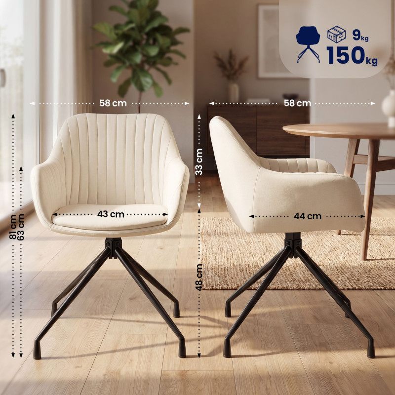 Ensemble de 2 chaises de salle à manger Novanis en velours crème