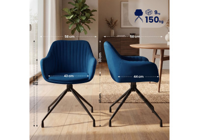 Ensemble de 2 chaises de salle à manger Novanis en velours bleu foncé