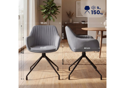 Ensemble de 2 chaises de salle à manger Novanis en velours gris foncé