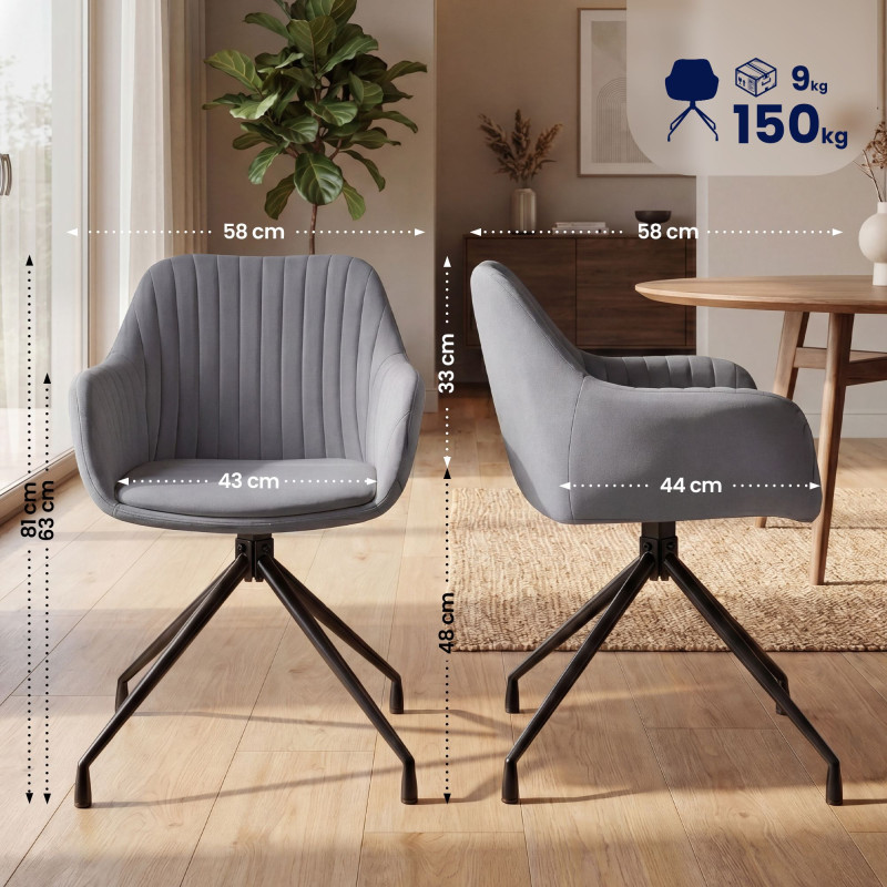 Ensemble de 2 chaises de salle à manger Novanis en velours gris foncé