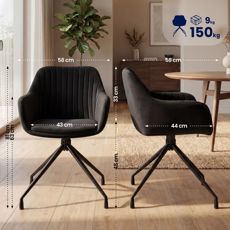 Ensemble de 2 chaises de salle à manger Novanis en velours noir