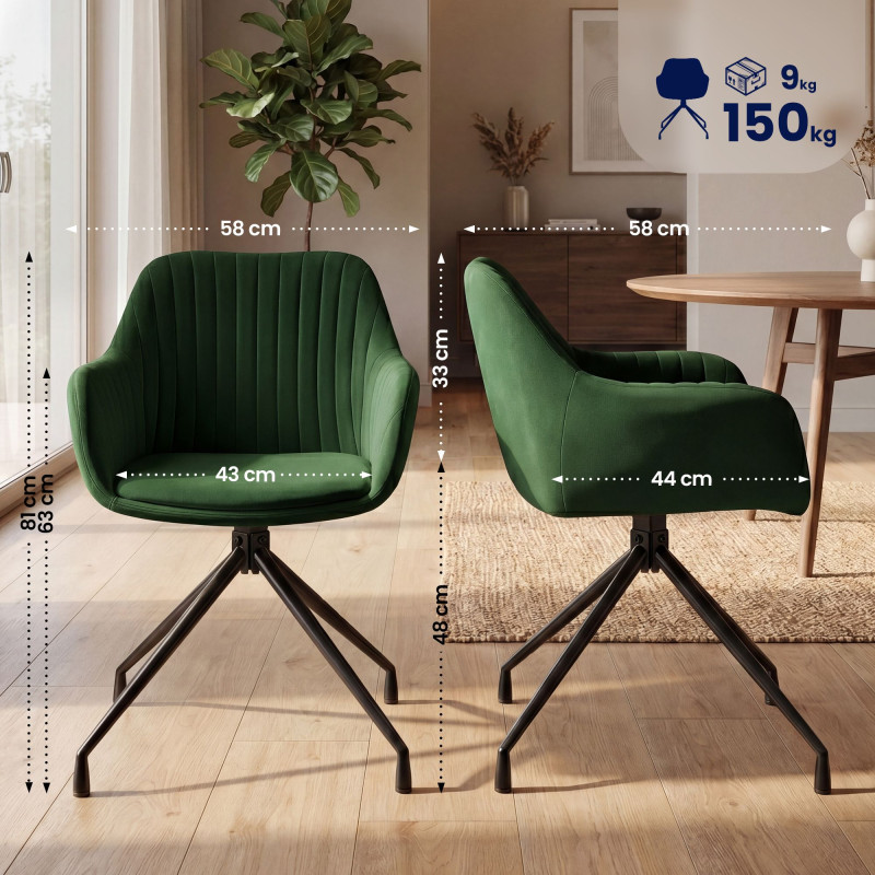 Ensemble de 2 chaises de salle à manger Novanis en velours vert