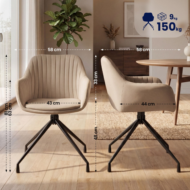 Ensemble de 2 chaises de salle à manger Novanis en velours taupe
