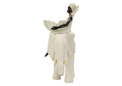 Sculpture ethnique Femme africaine sur éléphant 29 x 13 x 29 cm
