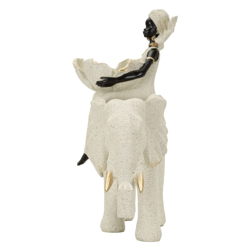 Sculpture ethnique Femme africaine sur éléphant 29 x 13 x 29 cm