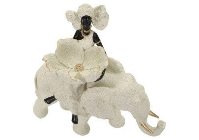 Sculpture ethnique Femme africaine sur éléphant 29 x 13 x 29 cm