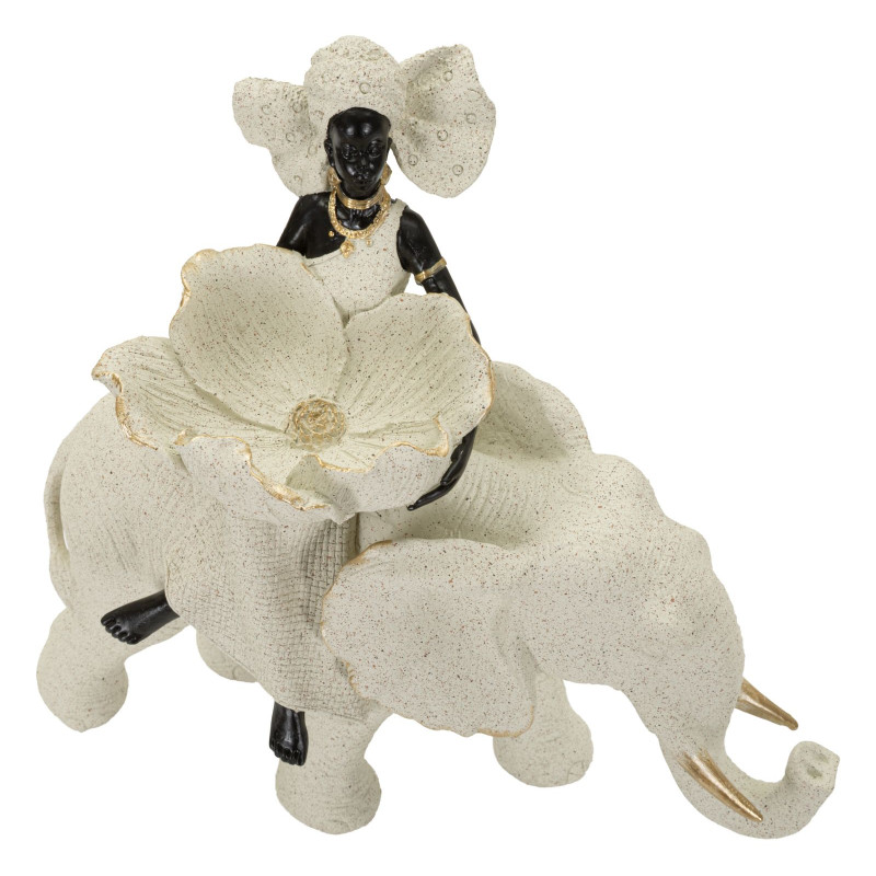 Sculpture ethnique Femme africaine sur éléphant 29 x 13 x 29 cm