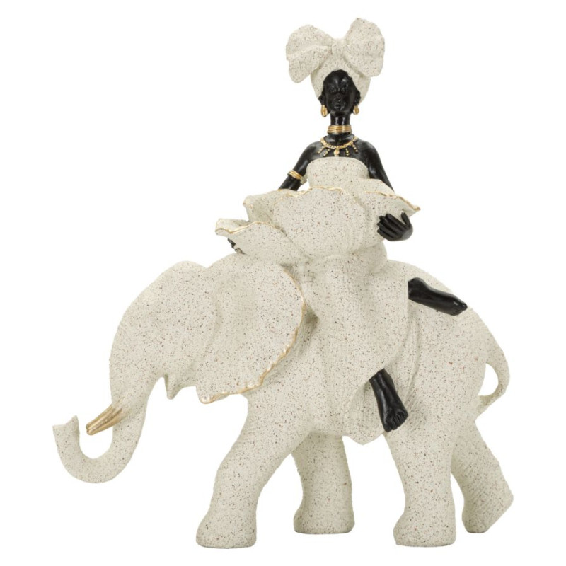 Sculpture ethnique Femme africaine sur éléphant 50 x 16 x 34 cm