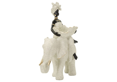 Sculpture ethnique Femme africaine sur éléphant 50 x 16 x 34 cm
