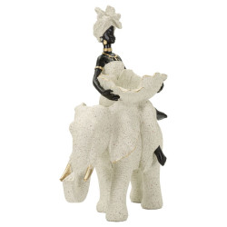 Sculpture ethnique Femme africaine sur éléphant 50 x 16 x 34 cm