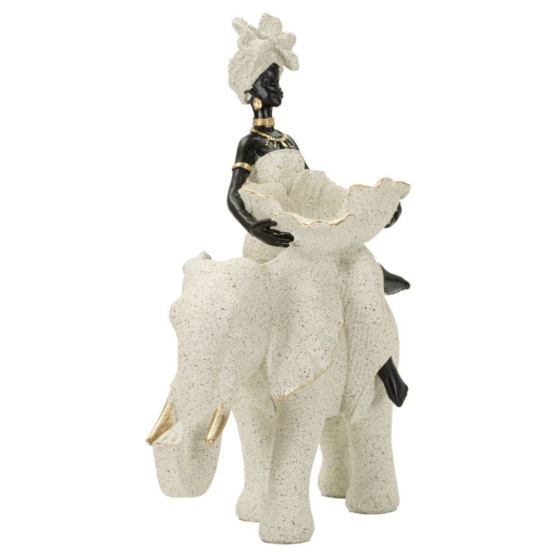 Sculpture ethnique Femme africaine sur éléphant 50 x 16 x 34 cm