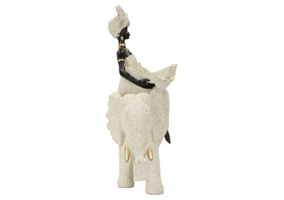 Sculpture ethnique Femme africaine sur éléphant 50 x 16 x 34 cm