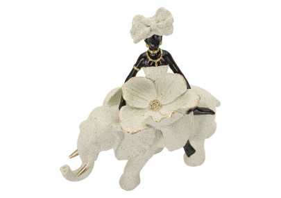 Sculpture ethnique Femme africaine sur éléphant 50 x 16 x 34 cm