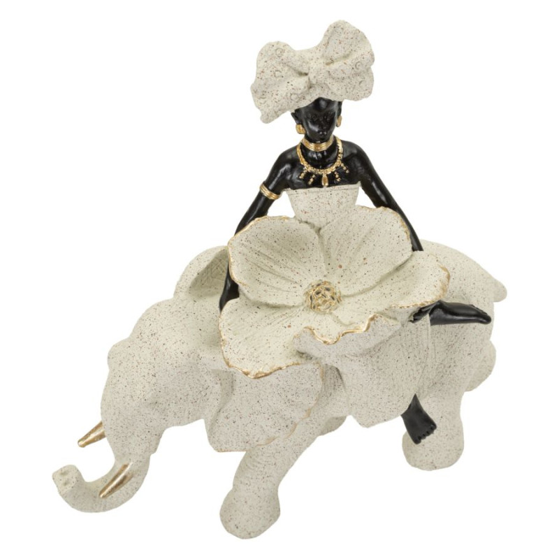 Sculpture ethnique Femme africaine sur éléphant 50 x 16 x 34 cm
