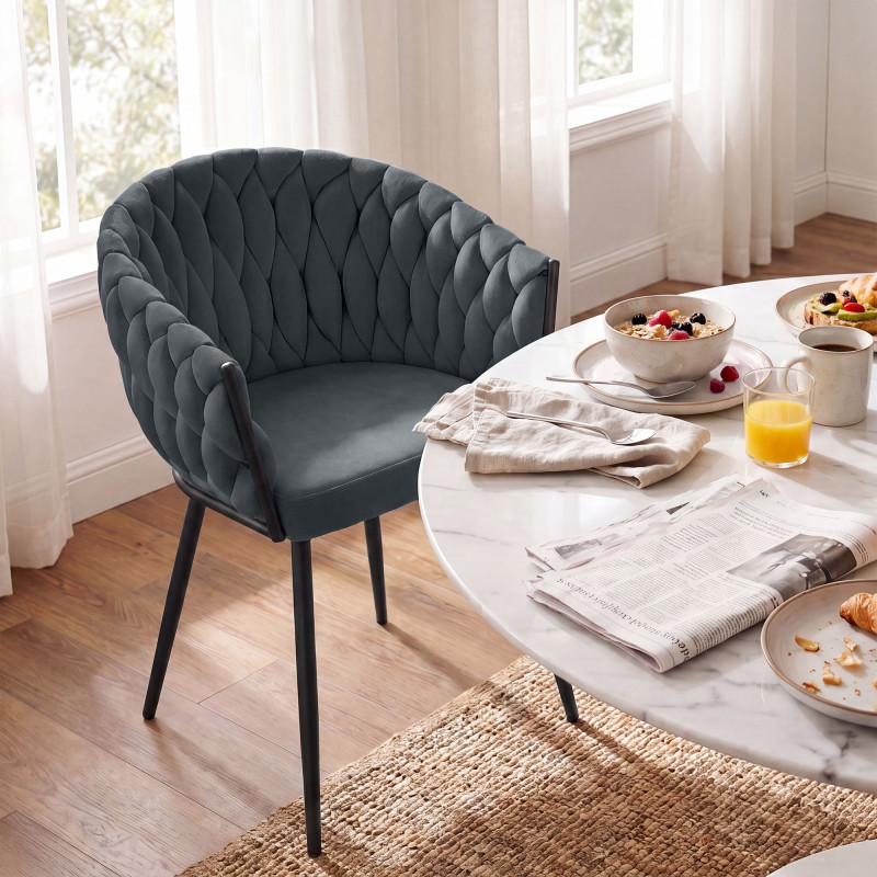 Chaise de salle à manger Molise en velours gris foncé
