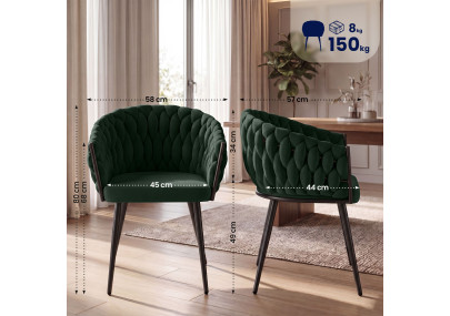 Chaise de salle à manger Molise en velours vert
