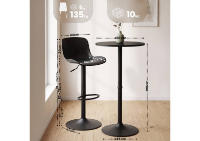 Set tavolo e sedie da bar 2 pezzi, plastica velluto, nero