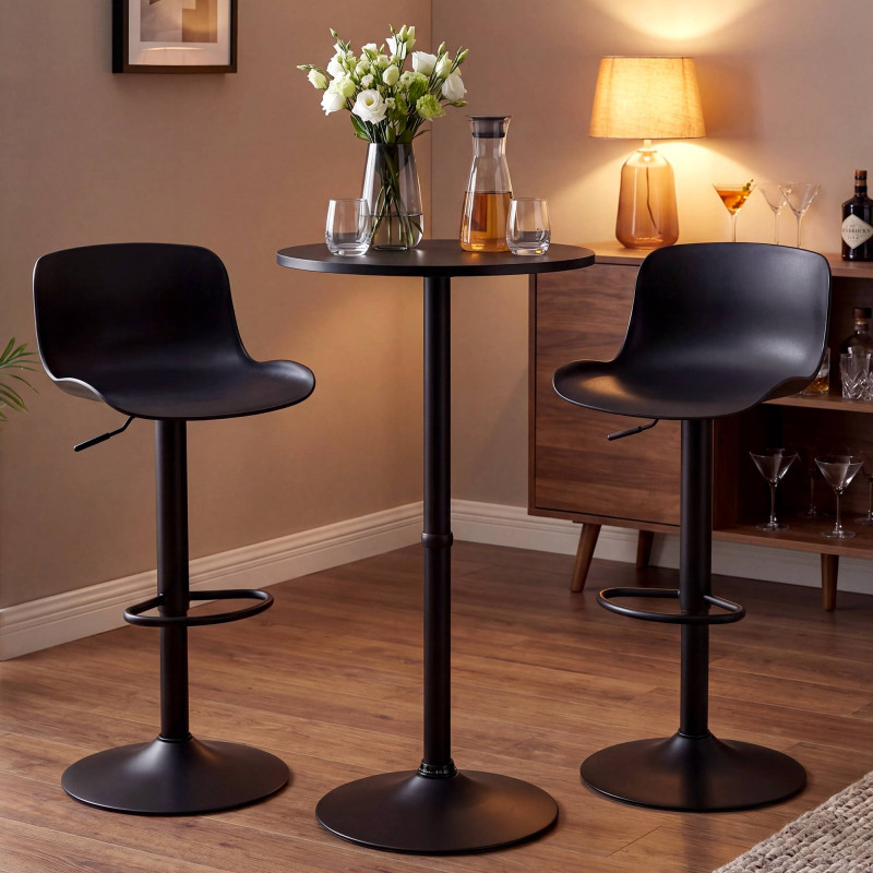 Ensemble table et chaises de bar 2 pièces, plastique velours, noir