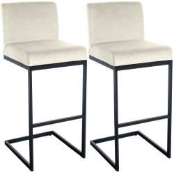 Ensemble de 2 tabourets de bar Hopewell en velours, couleur crème