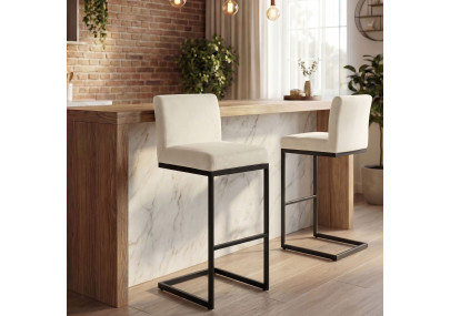 Insieme di 2 sgabelli da bar Hopewell in velluto, colore crema