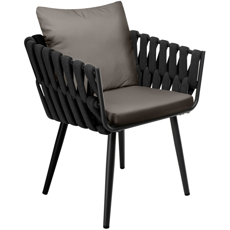 Chaise de jardin Lombardia anthracite avec coussin d'assise gris