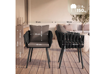 Chaise de jardin Lombardia anthracite avec coussin d'assise gris
