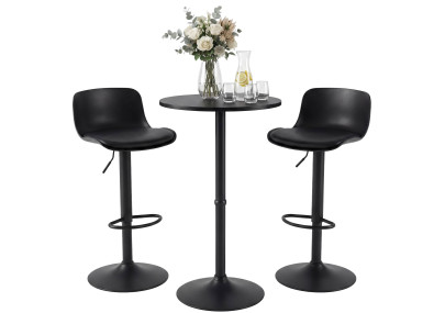Ensemble table et chaises de bar 2 pièces, similicuir velours, noir