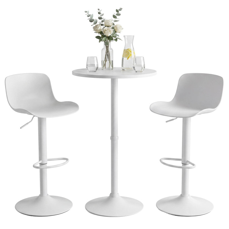 Set tavolo e sedie da bar 2 pezzi, plastica velluto, bianco