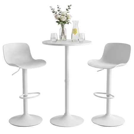 Ensemble table et chaises de bar 2 pièces, plastique velours, blanc