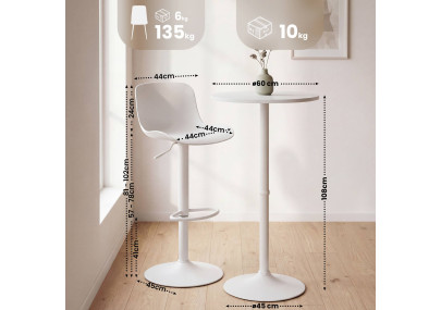 Set tavolo e sedie da bar 2 pezzi, plastica velluto, bianco