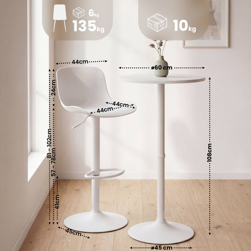 Set tavolo e sedie da bar 2 pezzi, plastica velluto, bianco